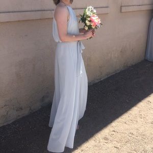 Nouvelle Amsale Halter Keyhole Neck Chiffon Gown in Cloud Blue